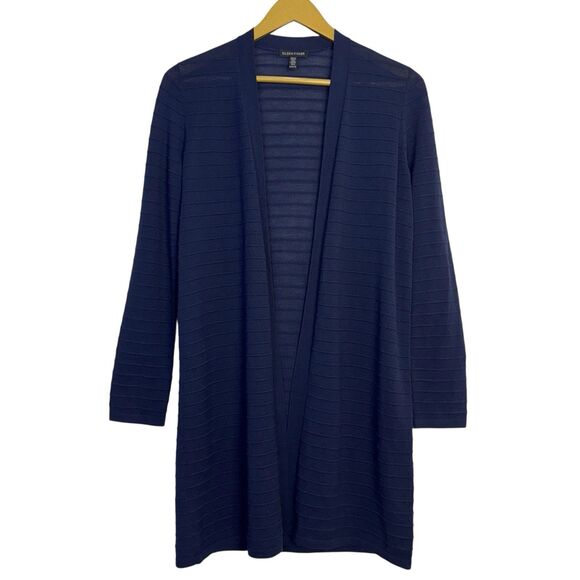 Eileen Fisher Womens Cardigan XXS Blue Open Front Rib Knit Long Line Oversized - Picture 1 of 5